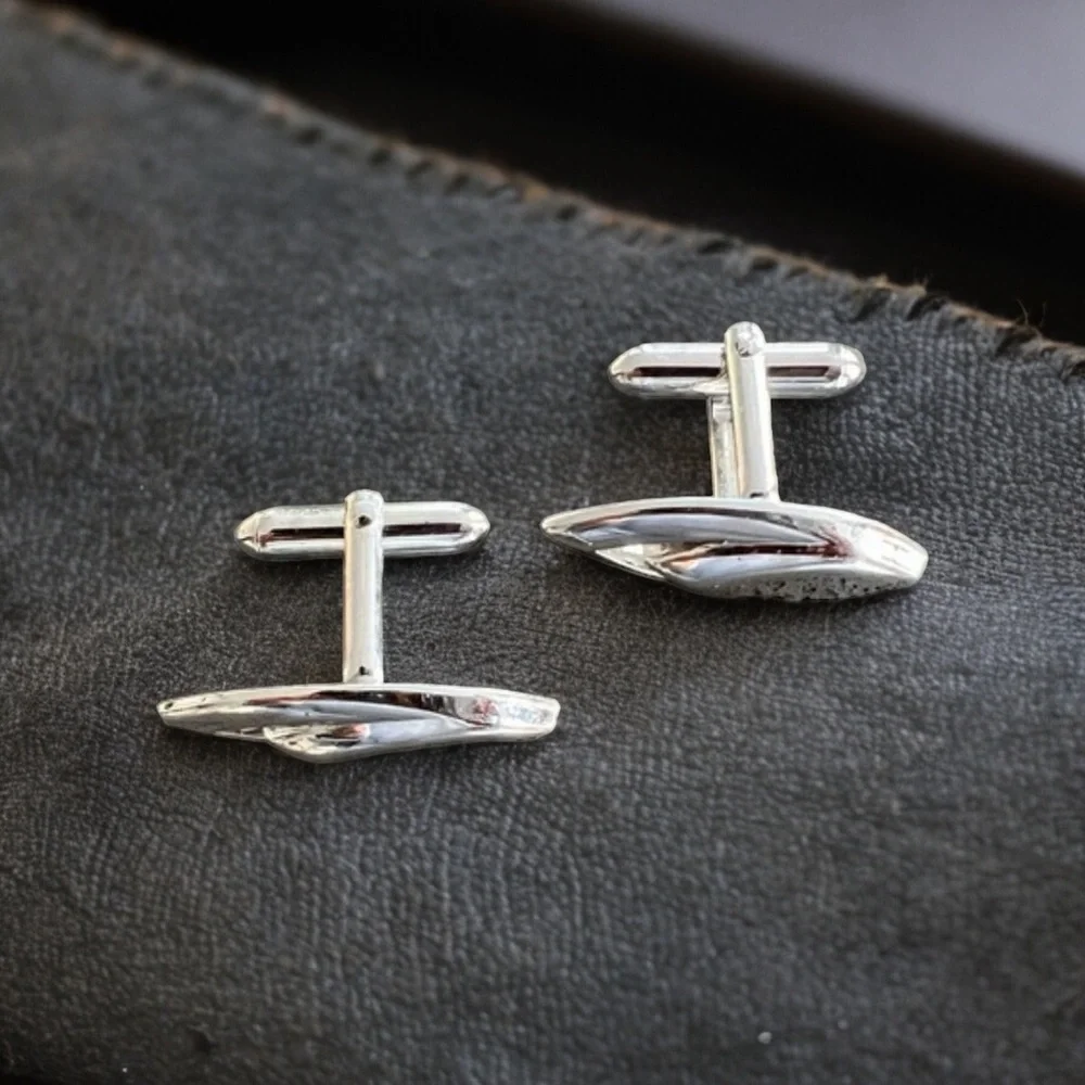 VTG SWANK Silver Art Deco Cufflinks Wedding Groom Tuxedo Prom Minimalist Formal